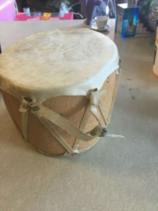 Vintage Handmade Native Drum Animal Hide And Wood