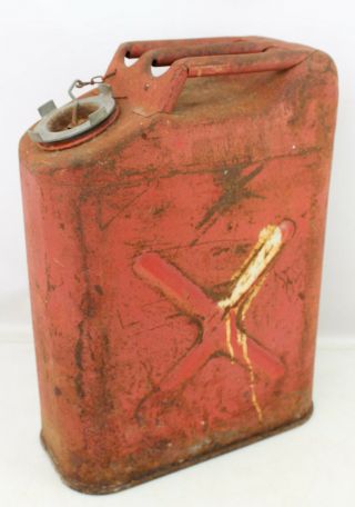 Old Vintage Us Military 5 Gallon Jerry Fuel Gas Can Steel Metal Red