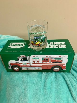 2020 Hess Truck Ambulance With Rescue Truck (nib),  Bonus Hess Truck Glass