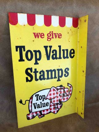 Old The Give Top Value Stamps 2 Sided Painted Advertising Flange Sign Toppy