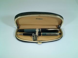 Vintage " Pelikan " 400/450 - Gunther Wagner - Green Stripe - Pen & Pencil Set