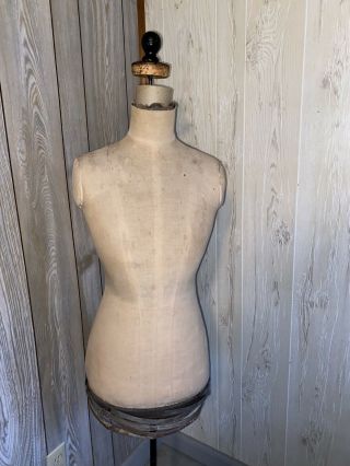 Vintage Female Mannequin Dress Form Linen Torso Metal Bottom