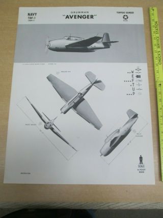 Vtg 10/42 Wwii Recognition Id Aircraft Poster Avenger Tbf - 1 Tbm - 1 Grumman Nr
