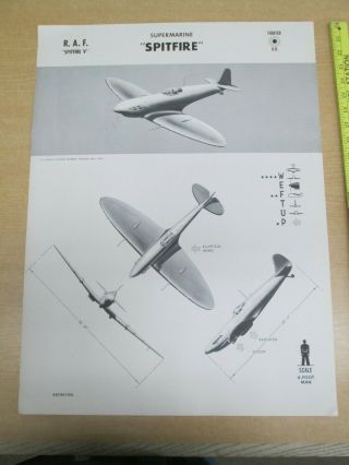 Vtg 11/42 Wwii Recognition Id Aircraft Poster Supermarine Spitfire V R.  A.  F.  25 "
