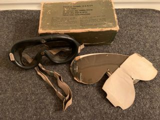 Boxed Wwii Usn Aviation Goggles 5 Lenses Us Navy Pilot Version Of Usaaf B - 8