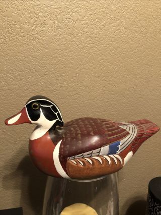 Vintage Wood Carved Duck,  Signed 1983,  John Wayne Harpel