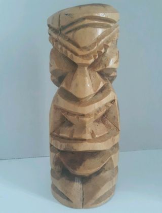 Hand Carved Wooden Tiki Totem God Statue 6.  5 " Tall Signed Nova Bar Patio Decor