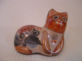 Vintage Tonala Hand Crafted And Painted Cat Figurine Made In Mexico Signed Sal