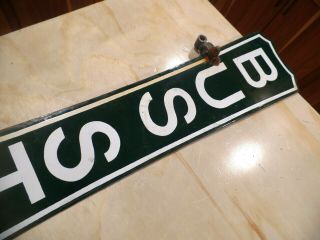 VINTAGE GREEN & WHITE DOUBLE SIDED PORCELAIN BUS STOP SIGN WITH HANGERS 3