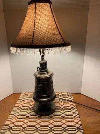 Vintage 1940s - 1950s Brass Table Lamp With Lion Head Handles