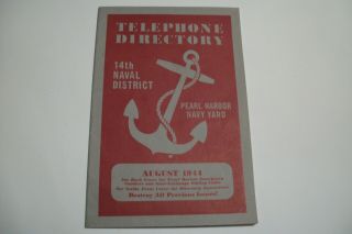 1944 Phone Directory For Pearl Harbor Hawaii Navy Yard 14th Naval District