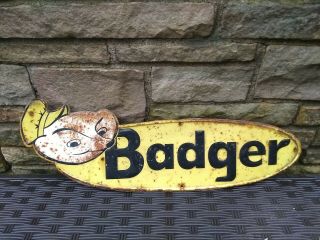 1950s Vintage Badger Embossed Metal Sign Farm Old Barn Corn Silage Wisconsin