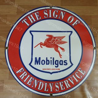 Mobil Gas Socony Vacuum Porcelain Enamel Sign 30 Inches Round