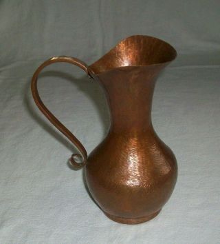 Antique Vintage Solid Copper Hand Hammered Handmade Pitcher Vase Handle & Rivet