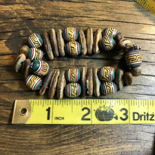 1037 Vintage Native American Indian Hand Painted Clay Pottery Beaded Bracelet 3