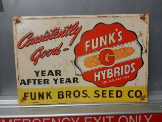 Funks G Hybrid Seed Corn Embossed Metal Sign Farm Feed Cow Pig Horse Cattle Hen