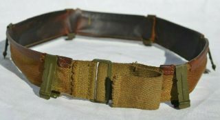 Us Army Ww 2 M1 Helmet Liner Leather Sweatband Early Painted Green Metal Clasp