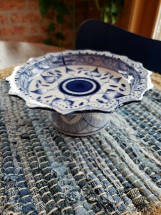 Vintage Thai Porcelain Blue,  White 6 " X 2.  5 " Pedestal Dish Made In Thailand
