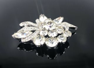 Vintage Signed Eisenberg Ice Stunning Silver Crystal Rhinestone Brooch Pin