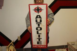 Large Autolite Batteries Chevrolet Ford Mopar Gas Station Oil 32 " Metal Sign