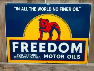 Freedom Motor Oil 100 Pure Penn.  Oil Porcelain Sign Large Size Gas & Oil