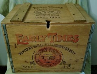 Early Times Kentucky Straight Bourbon Whiskey Wood Box Crate Decor W/hinged Lid