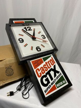 Vintage Castrol Gtx Motor Oil Illuminated Sign & Clock Old Stock