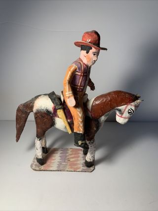 Vintage Mexican Mexico Folk Art Paper Mache Papier - Mâché Man On Horse Cowboy