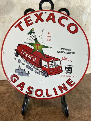 1953 Vintage Style " Texaco Gasoline " Heavy Porcelain Sign 12 Inch Sign