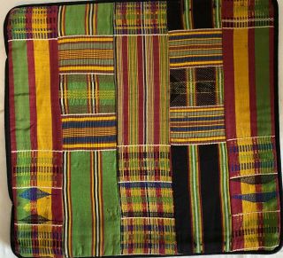 Kente (?) Cloth Strip - Weave Pillow Cover Woven 13”x13” African Textile Lined