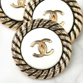 Chanel Buttons Stamped 2pc Cc Gold & White 24 Mm Vintage Style 2 Buttons Auth