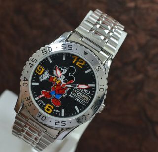 Vintage Seiko Mickey Mouse Day Date 17 Jewels 6309 Automatic Men 