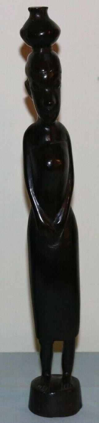 Vintage 14 " African Woman Hand Carved Ebony 1960 