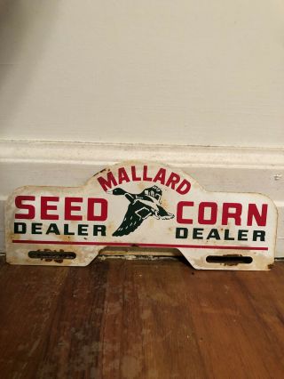Vintage Mallard Seed Corn Dealer Metal License Plate Topper Porcelain