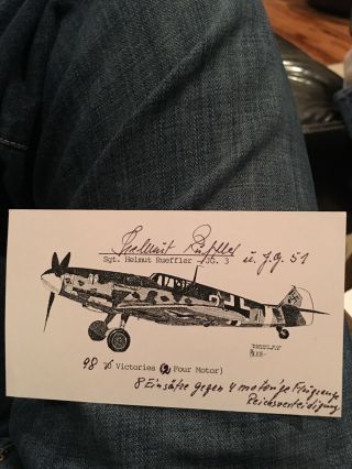 Luftwaffe Ace Helmut Rueffler Signed Me - 109 Postcard Photo - 98 Air To Air Kills