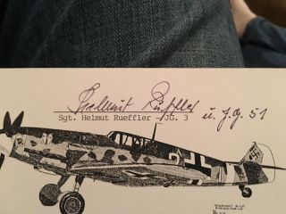 Luftwaffe ace Helmut Rueffler signed Me - 109 postcard photo - 98 air to air kills 2