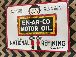 Vintage En - Ar - Co Motor Oil Porcelain Gas And Oil Pump Plate