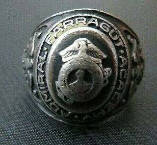 Very Old Vintage Admiral Farragut Academy Marked Sterling Ring - - - Size 7 2