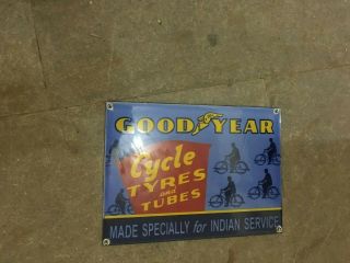 Porcelain Goodyear Cycle Tyres Enamel Sign Size 10 " X 7 " Inches Pre - Owned