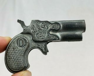 Vintage Mini Toy Metal Derringer Cap Gun Double Barrel Stamped D