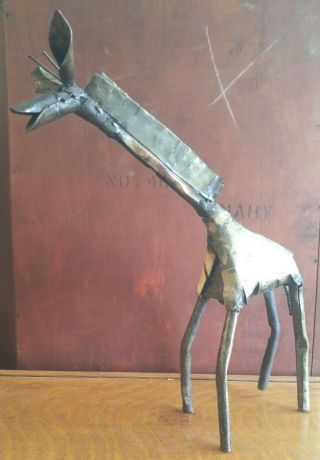 Mid Century Mod Vintage Hand Crafted Brutalist Metal Iron Sculpture Giraffe