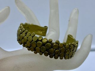 Vintage Solid Brass Hand Chased Cuff Bracelet Arts Crafts Signed