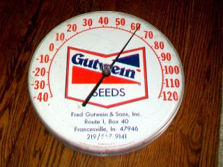 Vintage Gutwein Hybrid Seed Corn Farm Thermometer / Sign - Francesville Indiana
