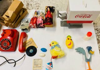 Large Group Of Vintage Toys 1960s? Coca Cola Roadrunner Mattel O Phone Dolls