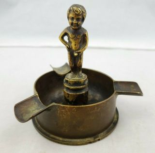Vintage Wwii Trench Art Bullet Casing Ashtray With Peeing Boy Cherub Marked A.  S.