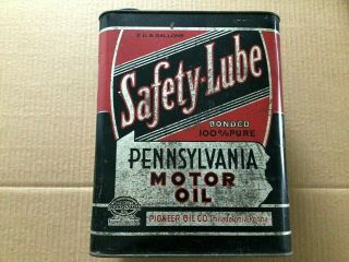 Vintage Safety - Lube Pennsylvania Motor Oil 2 Gallon Can