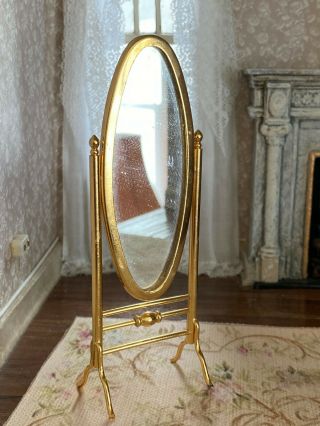 Vintage Miniature Dollhouse 1:12 Clare Bell Brass Standing Oval Floor Mirror