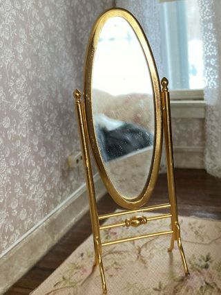 Vintage Miniature Dollhouse 1:12 Clare Bell Brass Standing Oval Floor Mirror 2