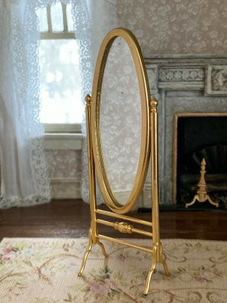Vintage Miniature Dollhouse 1:12 Clare Bell Brass Standing Oval Floor Mirror 3