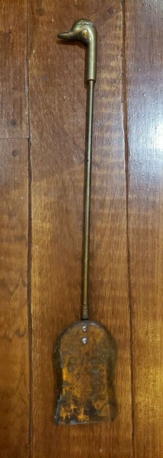 Vintage Brass Tone Fireplace Tool Shovel Duck Head 28” Replacement Part